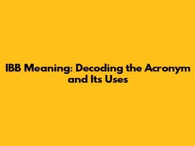 IBB Meaning: Decoding the Acronym and Its Uses