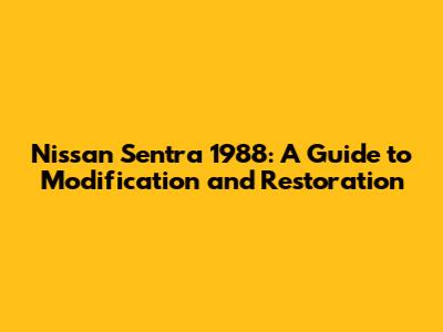 Nissan Sentra 1988: A Guide to Modification and Restoration