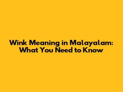 Wink Meaning in Malayalam: What You Need to Know